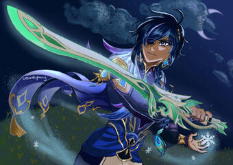 Kaeya & the Light of Foliar Incision sword Kaeya & the Light of Foliar Incision sword